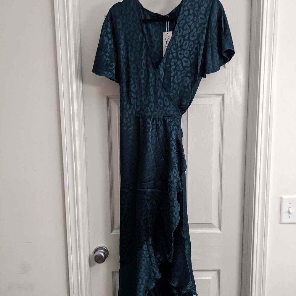Leopard Teal wrap dress XL